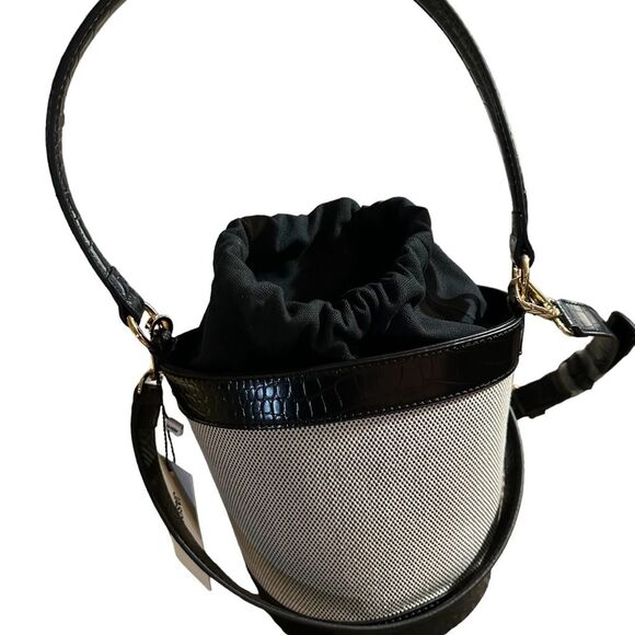 Jason Wu Bucket Bag with Crossbody Strap Black Textured Crocodile Trim - Picture 8 of 9